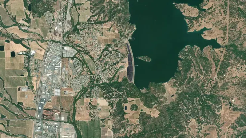 Satellite view of COYOTE (LAKE MENDOCINO) reservoir, California, United States