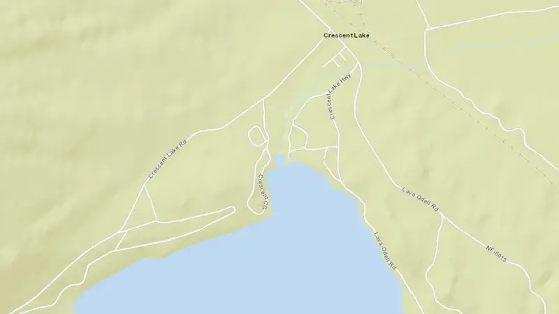 Road map of Crescent Lake and Crescent Lake Dam reservoir, Oregon, United States