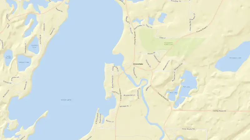 Road map of Cross Lake reservoir, Minnesota, United States
