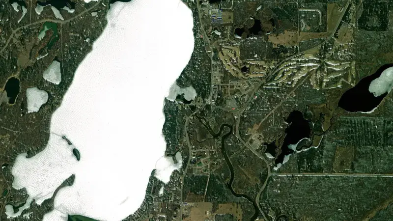 Satellite view of Cross Lake reservoir, Minnesota, United States