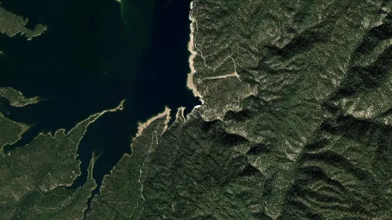 Satellite view of Deadwood Reservoir and Dam reservoir, Idaho, United States