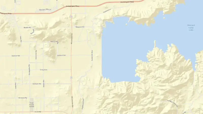 Road map of DIAMOND VALLEY reservoir, California, United States