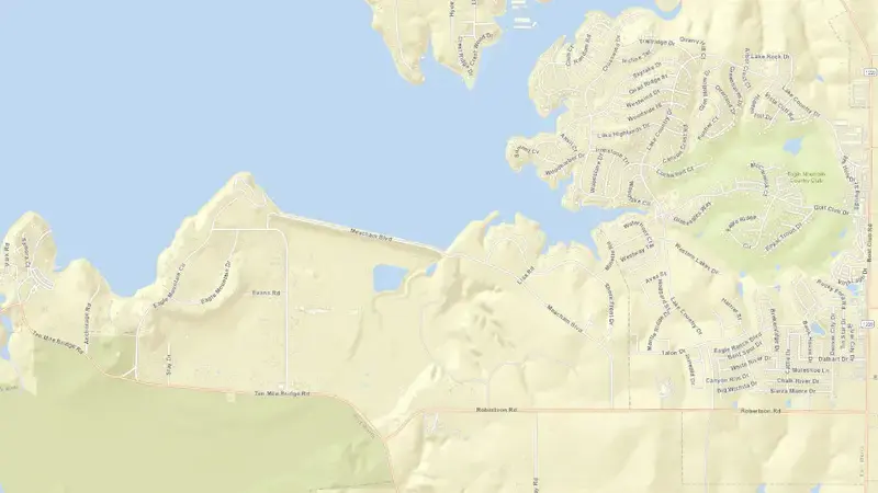 Road map of Eagle Mountain Lake reservoir, Texas, United States