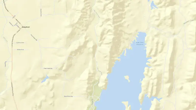 Road map of EAST PARK RESERVOIR reservoir, California, United States