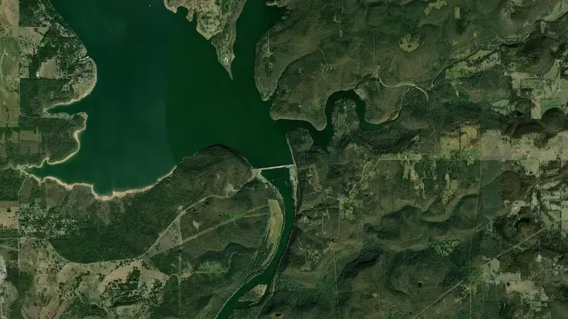 Satellite view of Fort Gibson Lake reservoir, Oklahoma, United States