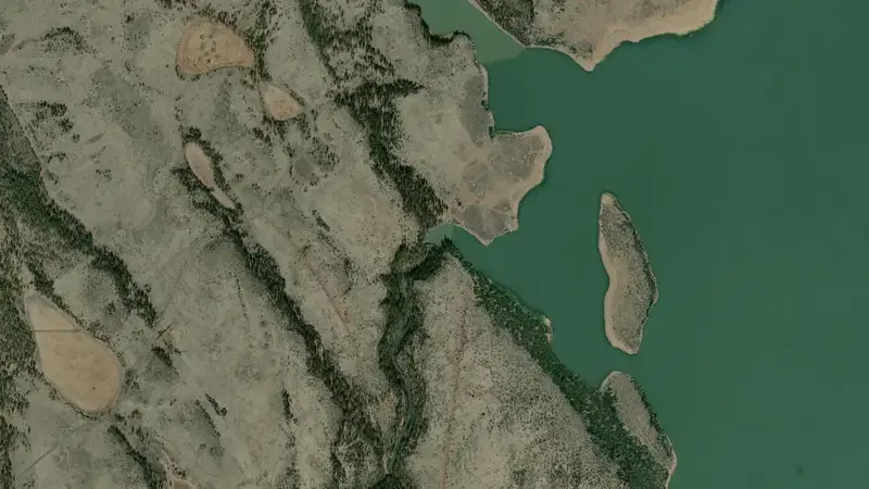 Satellite view of Gerber Reservoir and Dam reservoir, Oregon, United States