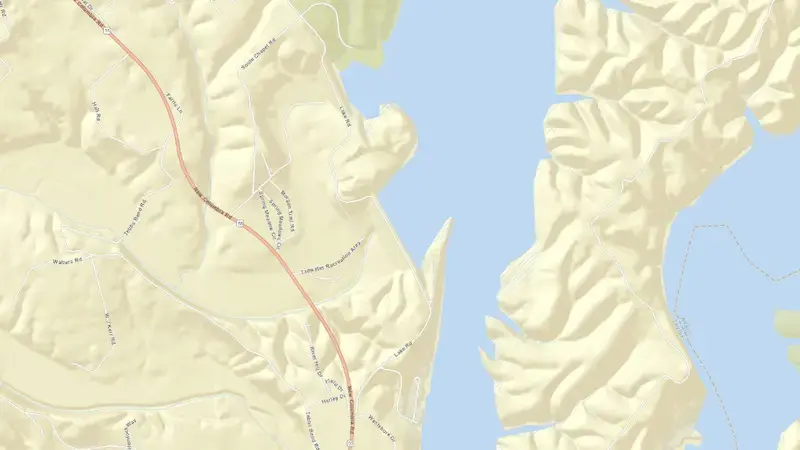Road map of Green River Lake reservoir, Kentucky, United States