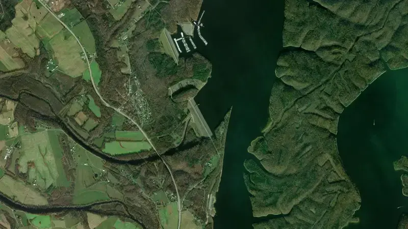 Satellite view of Green River Lake reservoir, Kentucky, United States