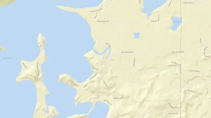Road map of Gull Lake Dam reservoir, Minnesota, United States
