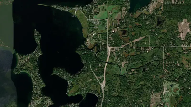 Satellite view of Gull Lake Dam reservoir, Minnesota, United States