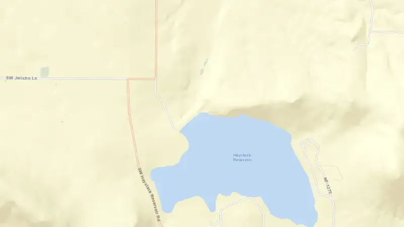 Road map of Haystack Reservoir and Dam reservoir, Oregon, United States