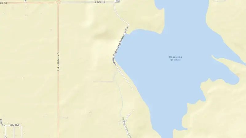 Road map of Helena Valley Reservoir and Dam reservoir, Montana, United States