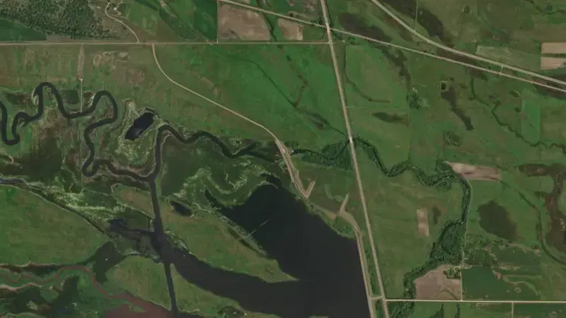 Satellite view of Highway 75 Dam reservoir, Minnesota, United States