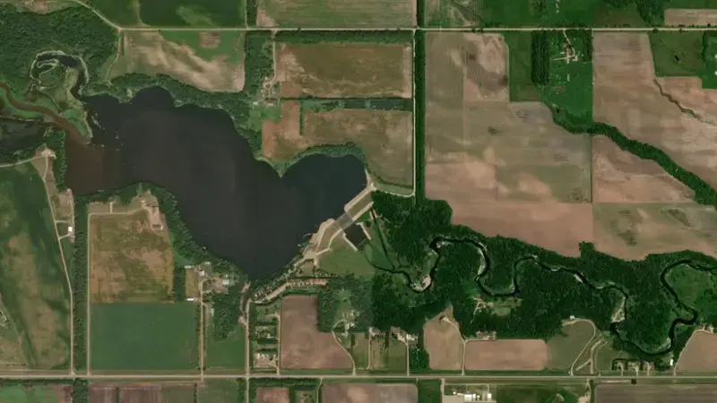 Satellite view of Homme Dam reservoir, North Dakota, United States