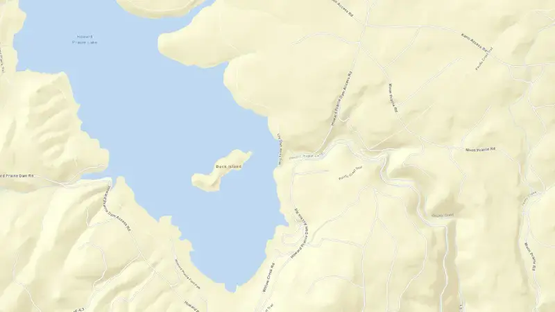 Road map of Howard Prairie Lake and Dam reservoir, Oregon, United States