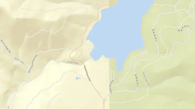 Road map of Hyatt Reservoir and Dam reservoir, Oregon, United States