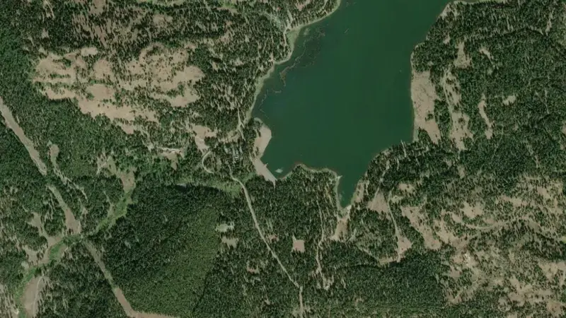 Satellite view of Hyatt Reservoir and Dam reservoir, Oregon, United States