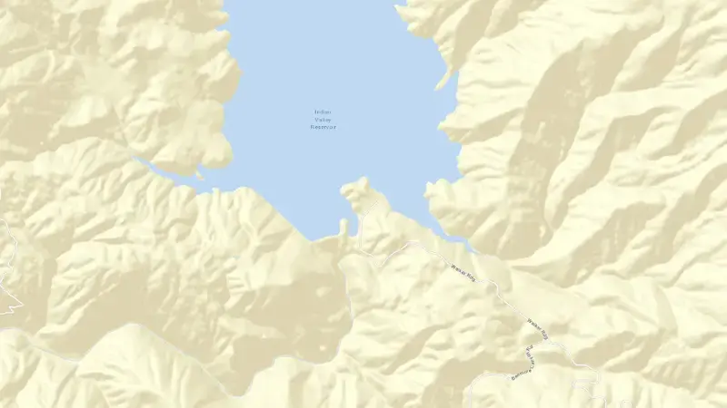 Road map of INDIAN VALLEY reservoir, California, United States
