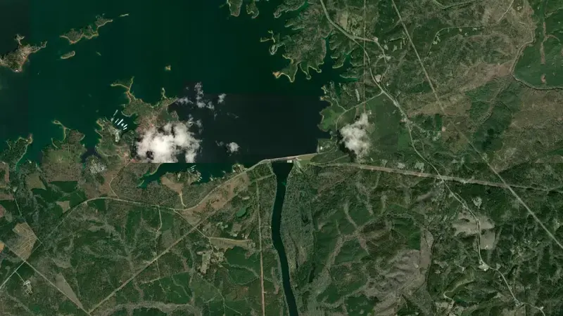 Satellite view of J. Strom Thurmond Lake reservoir, South Carolina, United States