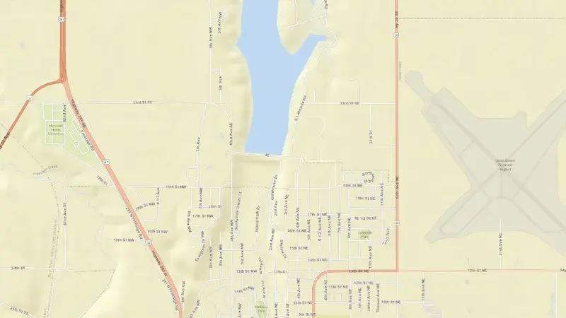 Road map of Jamestown Dam and Reservoir reservoir, North Dakota, United States