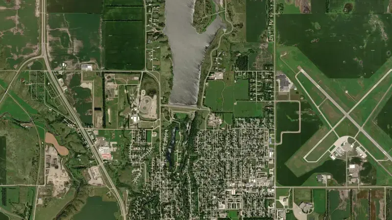 Satellite view of Jamestown Dam and Reservoir reservoir, North Dakota, United States