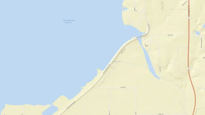 Road map of John Redmond Lake reservoir, Kansas, United States