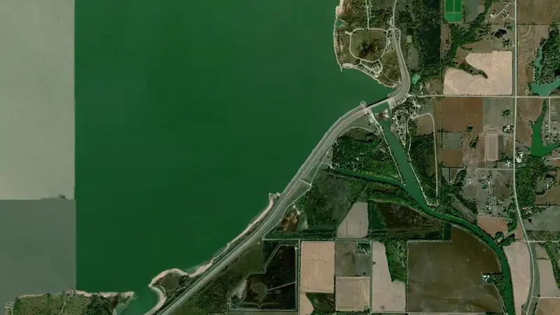 Satellite view of John Redmond Lake reservoir, Kansas, United States