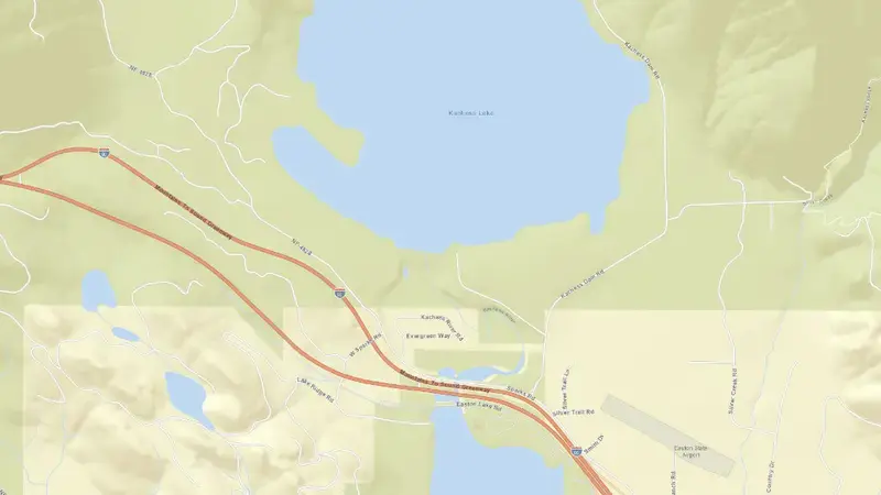 Road map of Kachess Lake and Dam (KAC) reservoir, Washington, United States