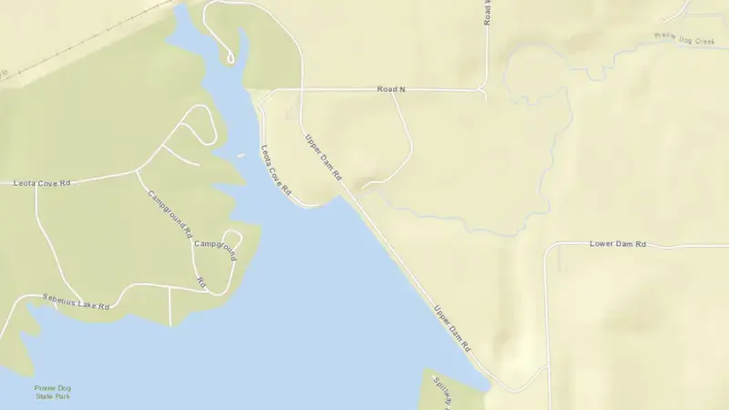 Road map of Keith Sebelius Lake and Norton Dam reservoir, Kansas, United States