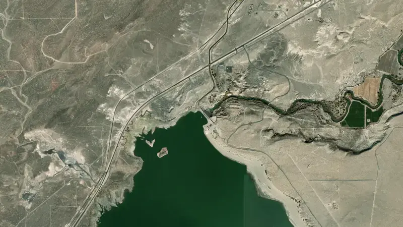 Satellite view of Lahontan Reservoir reservoir, Nevada, United States