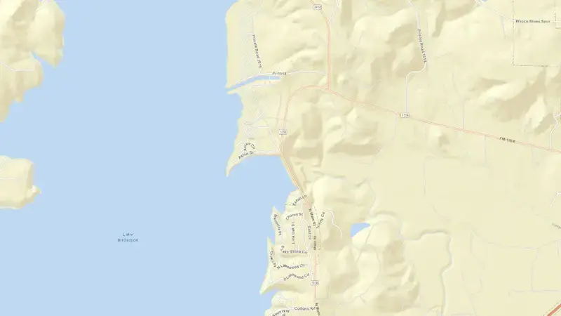 Road map of Lake Bridgeport reservoir, Texas, United States