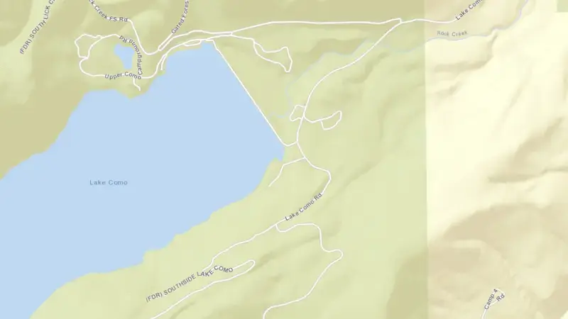 Road map of Lake Como and Como Dam reservoir, Montana, United States