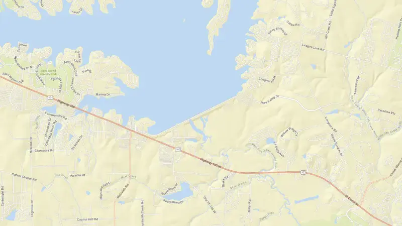 Road map of Lake Conroe reservoir, Texas, United States