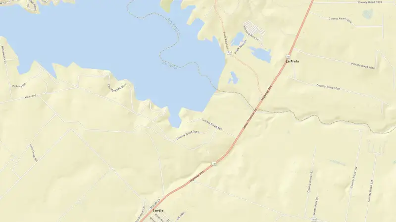 Road map of Lake Corpus Christi reservoir, Texas, United States
