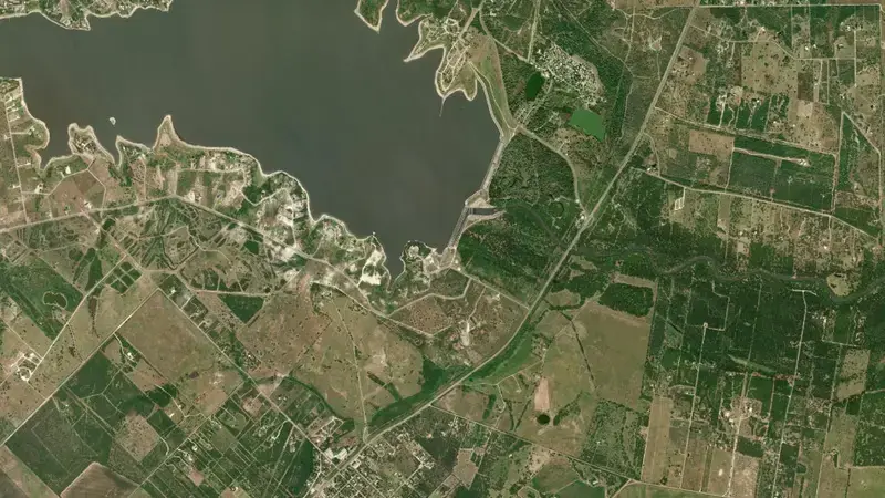 Satellite view of Lake Corpus Christi reservoir, Texas, United States