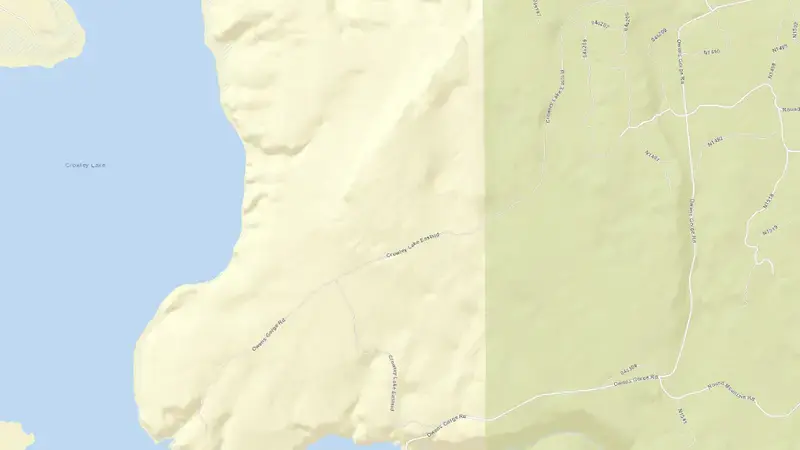 Road map of Lake Crowley reservoir, California, United States
