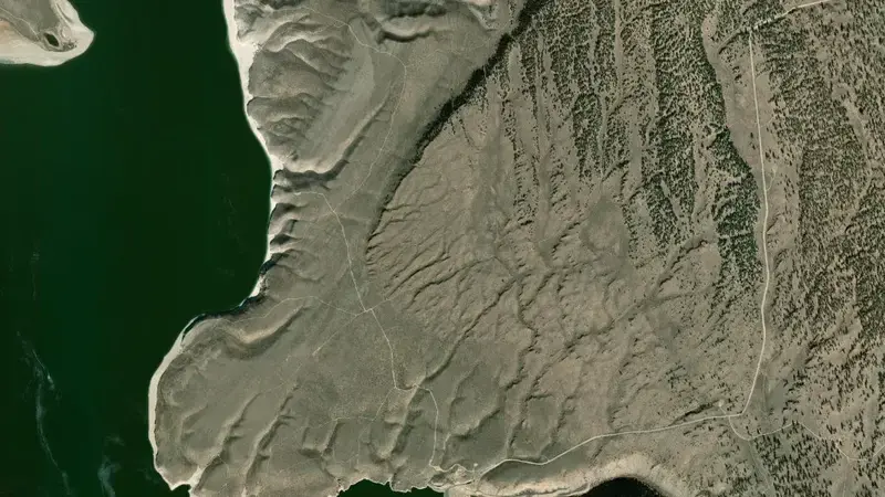 Satellite view of Lake Crowley reservoir, California, United States