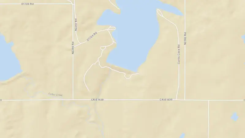 Road map of Lake Frederick reservoir, Oklahoma, United States