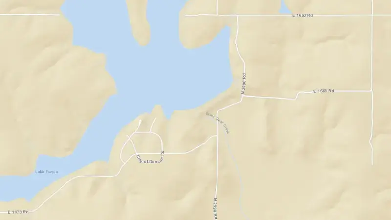 Road map of Lake Fuqua reservoir, Oklahoma, United States
