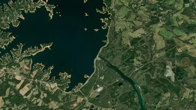 Satellite view of Lake Hartwell reservoir, Georgia, United States