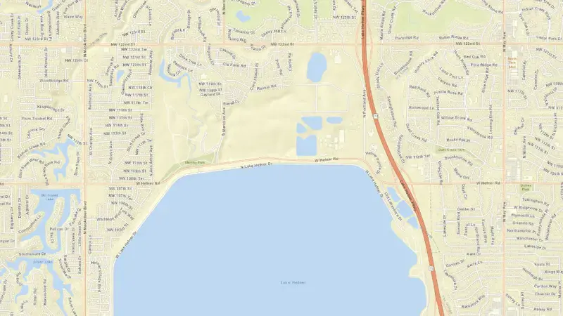 Road map of Lake Hefner reservoir, Oklahoma, United States