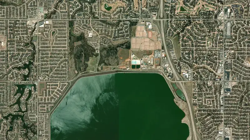 Satellite view of Lake Hefner reservoir, Oklahoma, United States