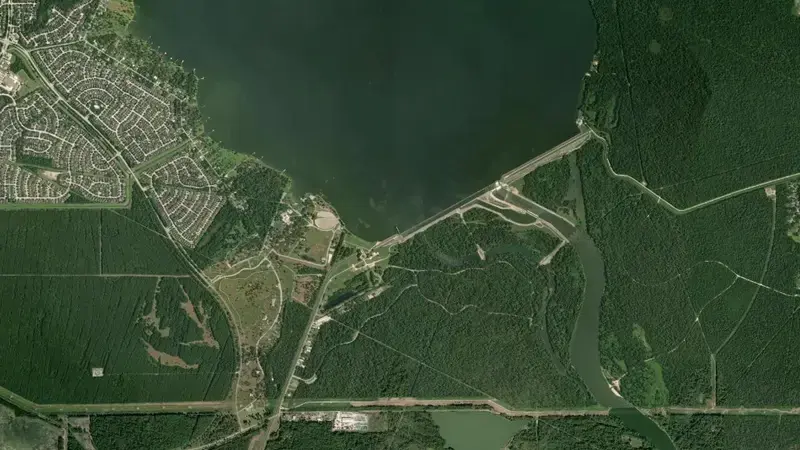 Satellite view of Lake Houston reservoir, Texas, United States
