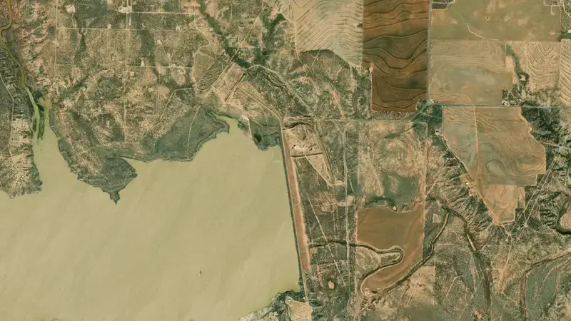 Satellite view of Lake J. B. Thomas reservoir, Texas, United States