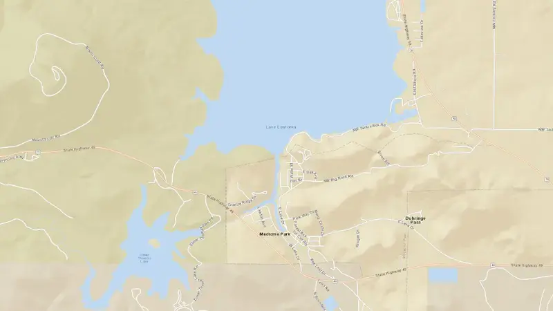Road map of Lake Lawtonka reservoir, Oklahoma, United States