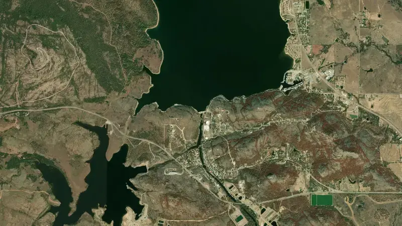 Satellite view of Lake Lawtonka reservoir, Oklahoma, United States