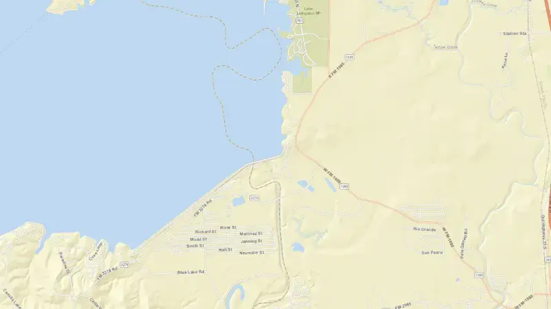 Road map of Lake Livingston reservoir, Texas, United States