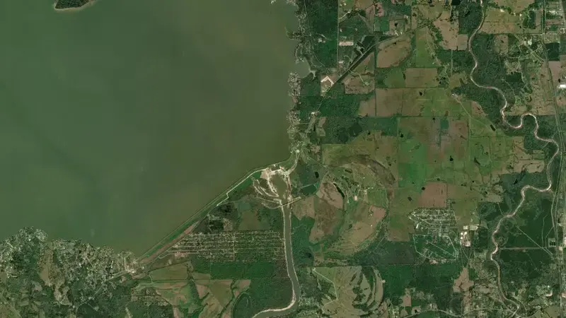 Satellite view of Lake Livingston reservoir, Texas, United States