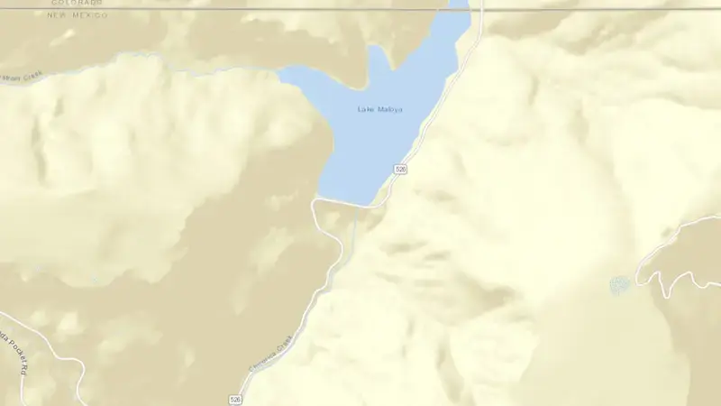 Road map of Lake Maloya reservoir, New Mexico, United States