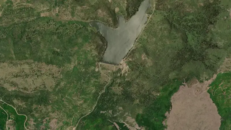 Satellite view of Lake Maloya reservoir, New Mexico, United States